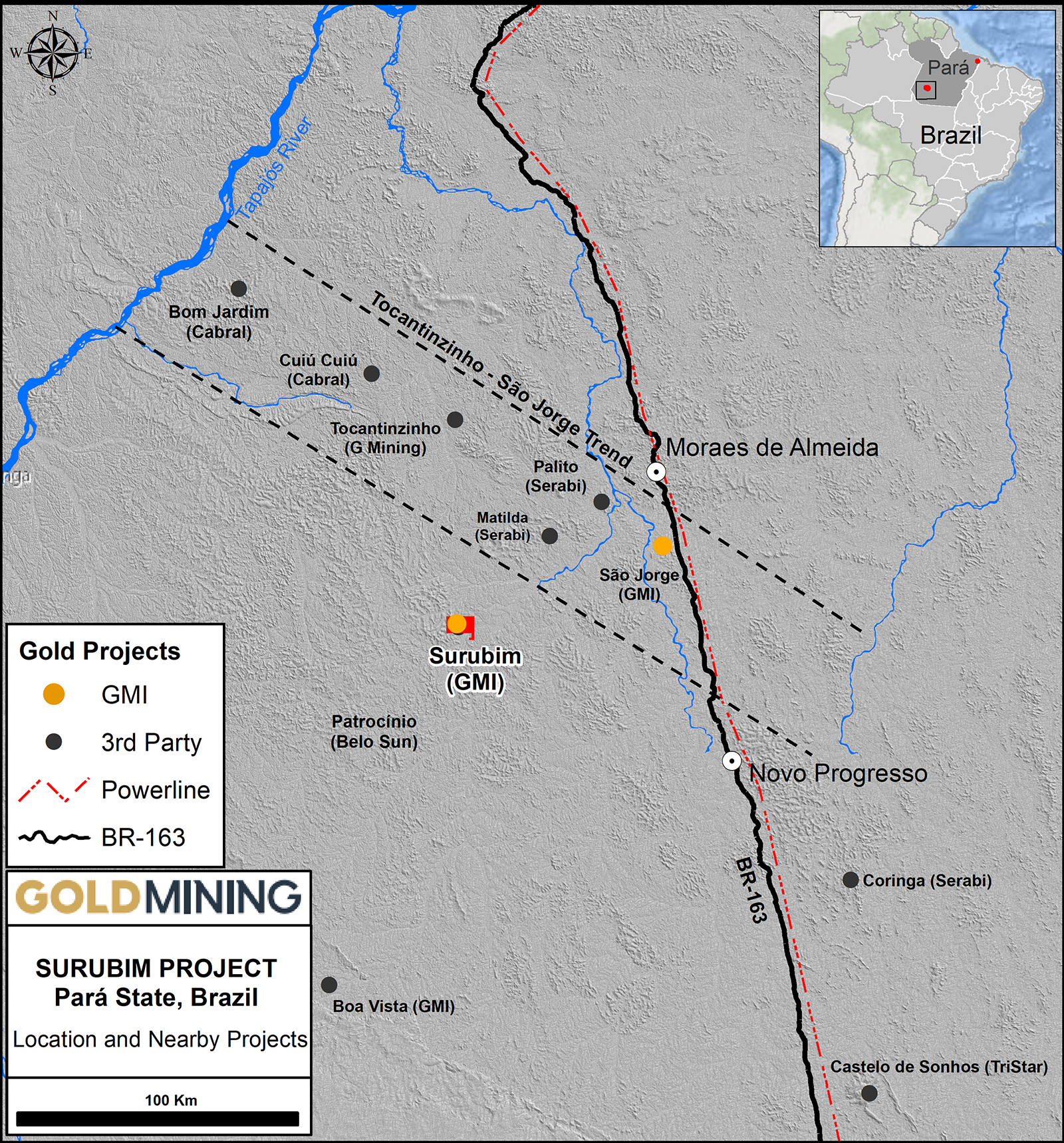 GoldMining - Surubim Gold Project Location and Nearby Projects